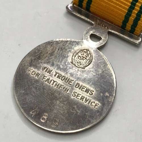 Pair of SA Prison Service miniature medals - 20 Year #489, 30 year #221