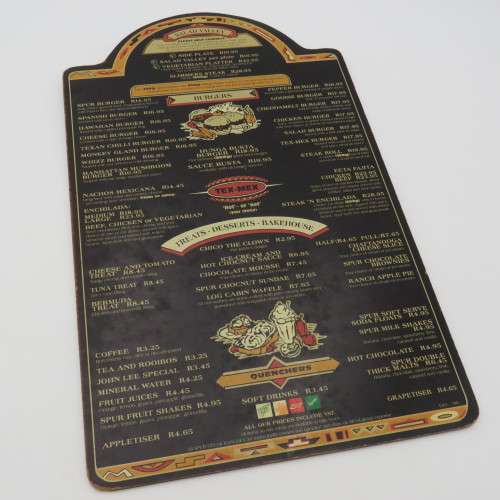Vintage San Francisco Spur Strand wooden menu - Spur Burger R14,95