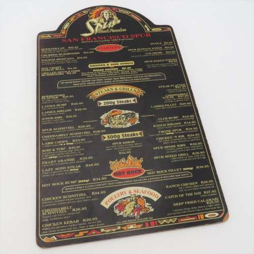 Vintage San Francisco Spur Strand wooden menu - Spur Burger R13,95