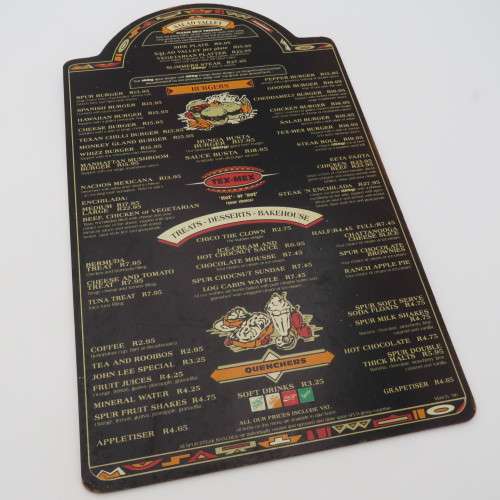 Vintage San Francisco Spur Strand wooden menu - Spur Burger R13,95