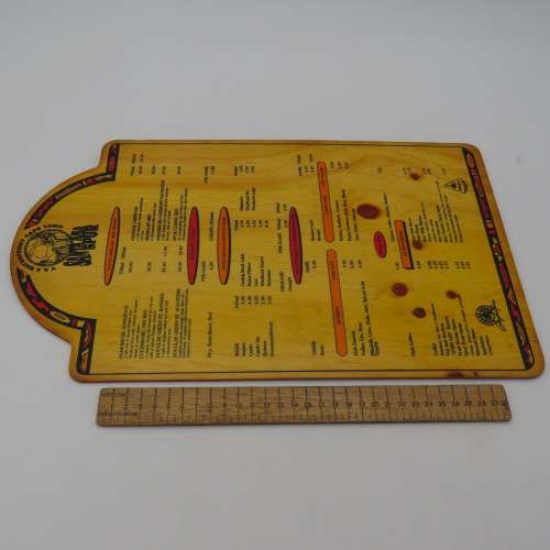 Vintage Santa Ana Spur Waterfront wooden drinks menu - Castle beer R4.50