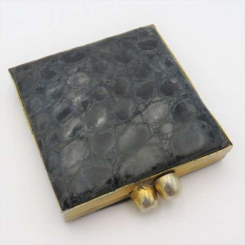Vintage crocodile leather powder compact
