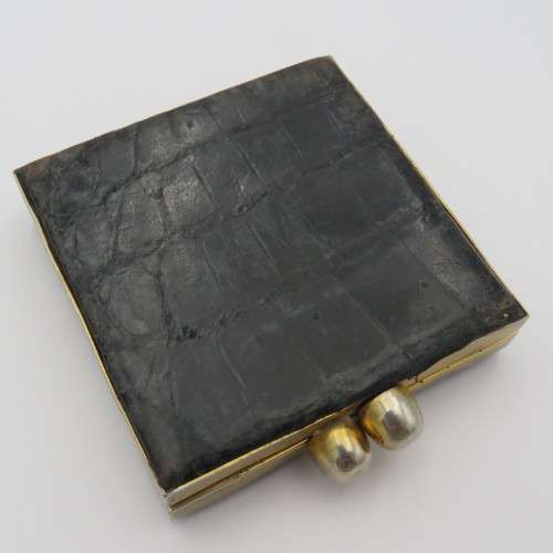 Vintage crocodile leather powder compact
