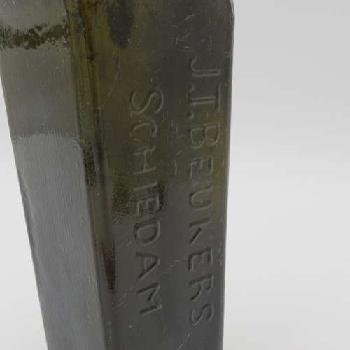Antique JT Beukers Schiedam green glass gin bottle