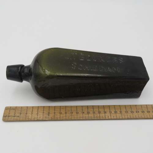 Antique J.T Beukers Schiedam green glass gin bottle