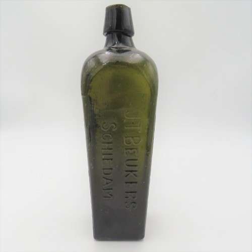 Antique J.T Beukers Schiedam green glass gin bottle