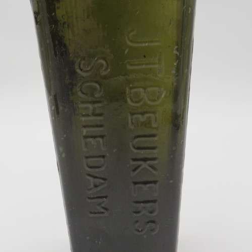 Antique J.T Beukers Schiedam green glass gin bottle