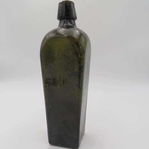 Antique J.T Beukers Schiedam green glass gin bottle