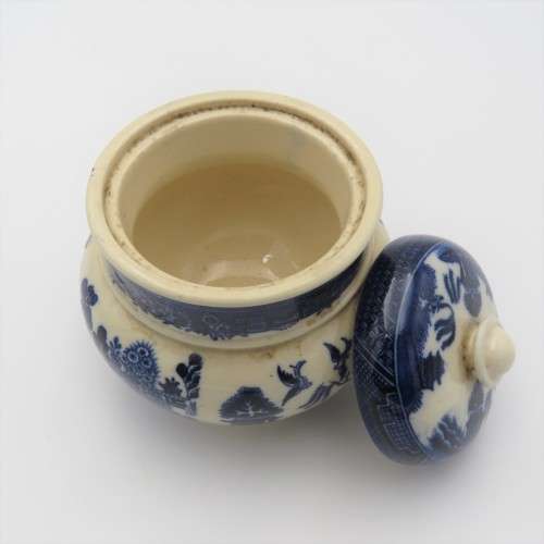 Antique chinese tea caddy wooden box with porcelain tea container and waist bowl