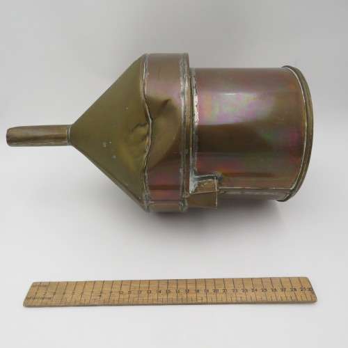 Antique brass funnel with military markings