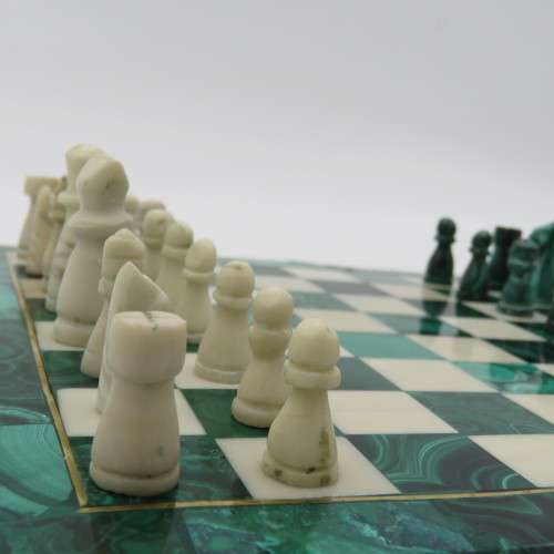 Vintage Malachite and marble chess set - repaired