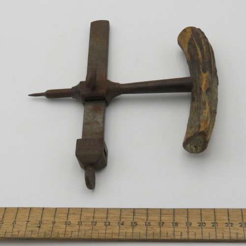 Vintage leather circle cutting tool with bone handle