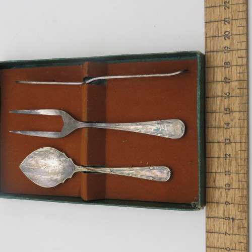 Vintage EPNS bread table set with butter knife , pickle fork and jam spoon