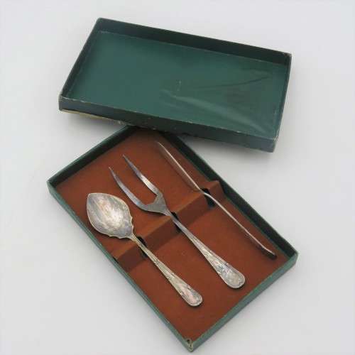 Vintage EPNS bread table set with butter knife , pickle fork and jam spoon