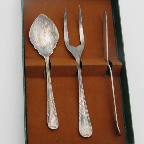 Vintage EPNS bread table set with butter knife , pickle fork and jam spoon