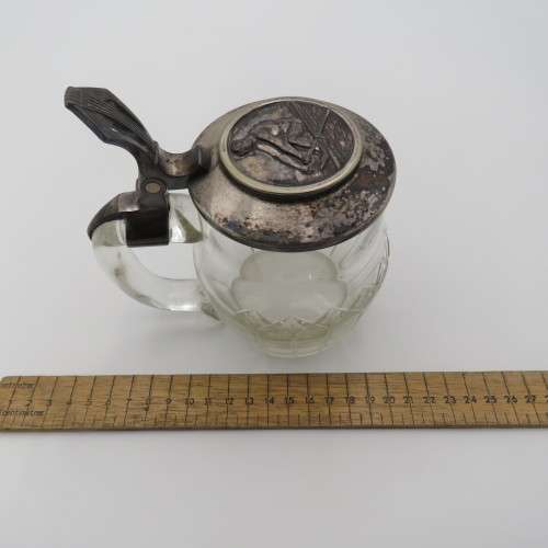 Vintage glass tankard with lid (rowing trophy) that belonged to Hugo Zu Bentheim