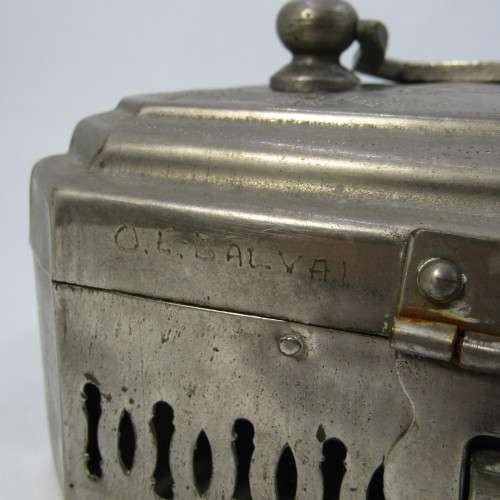 Antique writing travel tin engraved O.L. Dal. Val