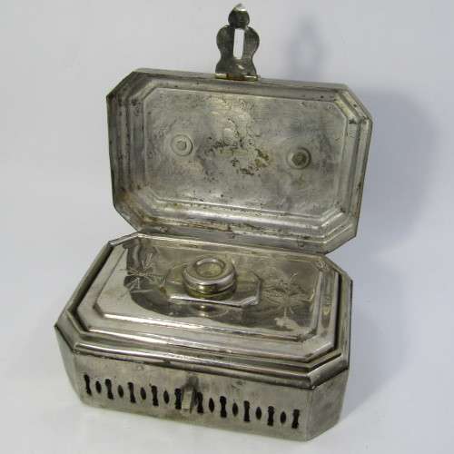 Antique writing travel tin engraved O.L. Dal. Val