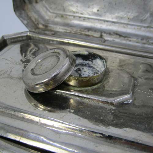 Antique writing travel tin engraved O.L. Dal. Val