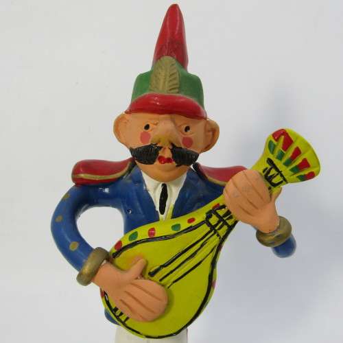 Pair of ceramic musician figurines with whistle - handmade