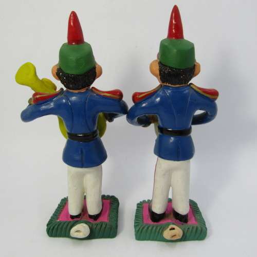 Pair of ceramic musician figurines with whistle - handmade