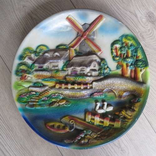 Vintage plaster of paris Dutch thematic plate - 34.5 Diameter - Some small marks