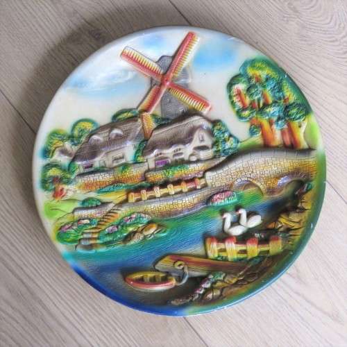 Vintage plaster of paris Dutch thematic plate - 34.5 Diameter - Some small marks