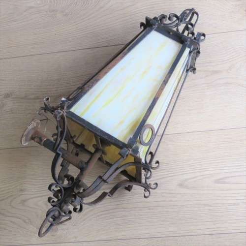 Vintage electrical wall lamp with white and yellow milk glass sides