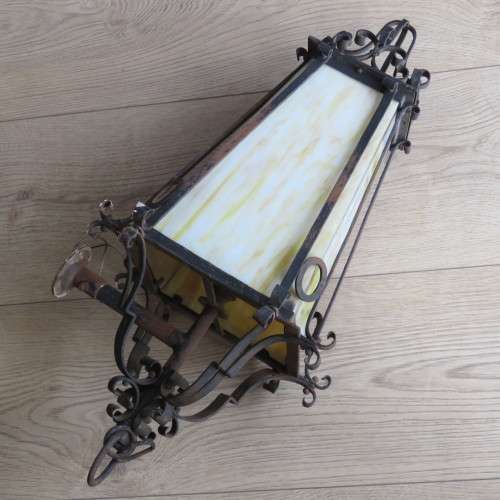 Vintage electrical wall lamp with white and yellow milk glass sides
