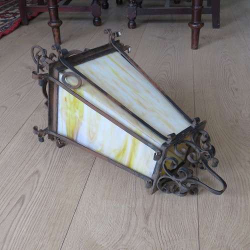 Vintage electrical wall lamp with white and yellow milk glass sides