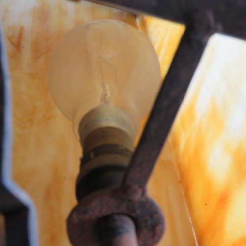 Vintage electrical wall lamp with white and yellow milk glass sides