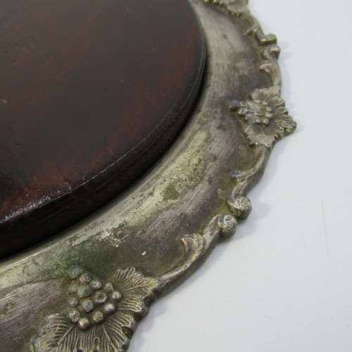 Vintage silver plated hot pan stand with wooden bottom