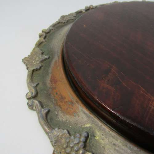 Vintage silver plated hot pan stand with wooden bottom
