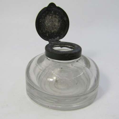 Vintage glass ink well with lid