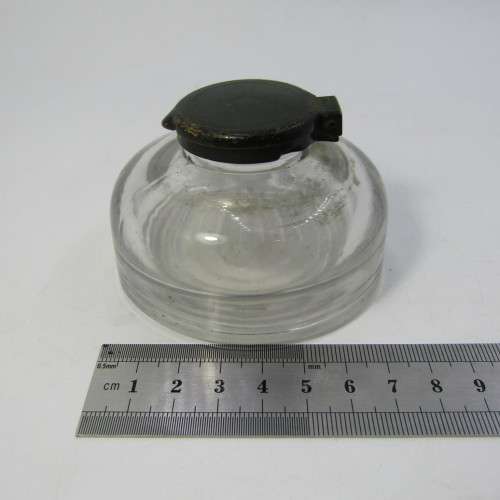 Vintage glass ink well with lid
