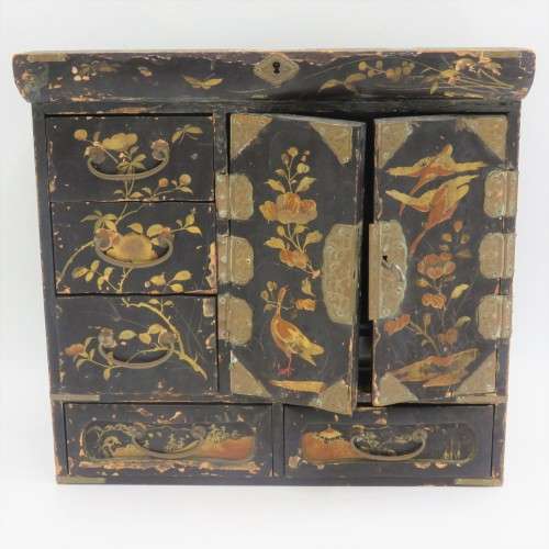 Antique Asian hand painted writing bureau