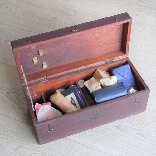 Antique wooden First Aid box with contents