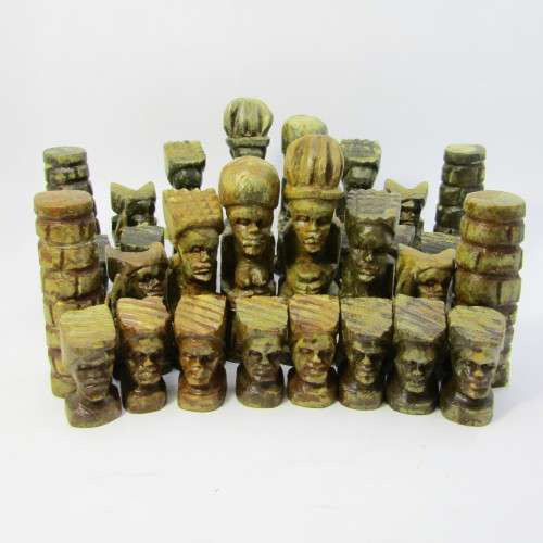 African soap stone carved chess set in suit case