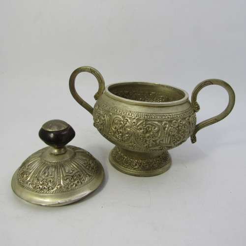 Vintage Eastern silver plated tea set - tea pot, milk jug, sugar bowl and tray
