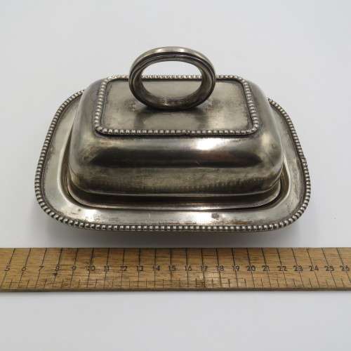 Vintage silver plated butter dish with glass