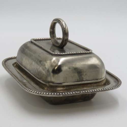 Vintage silver plated butter dish with glass