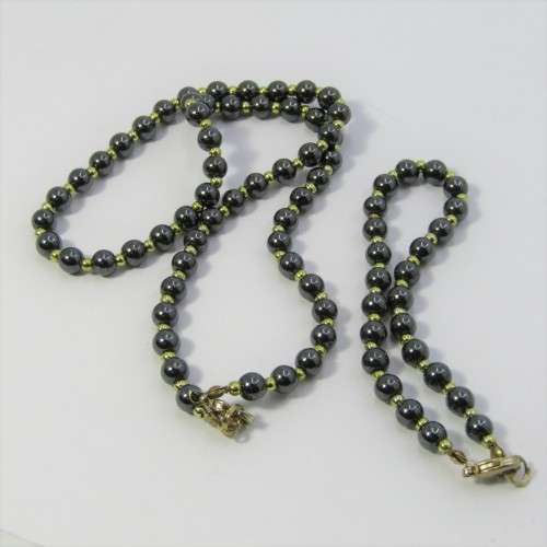 Vintage Hematite necklace and bracelet set - necklace 44cm, bracelet 20cm