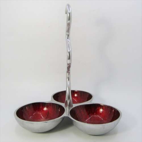Aluminum and enamel triple sweets dish