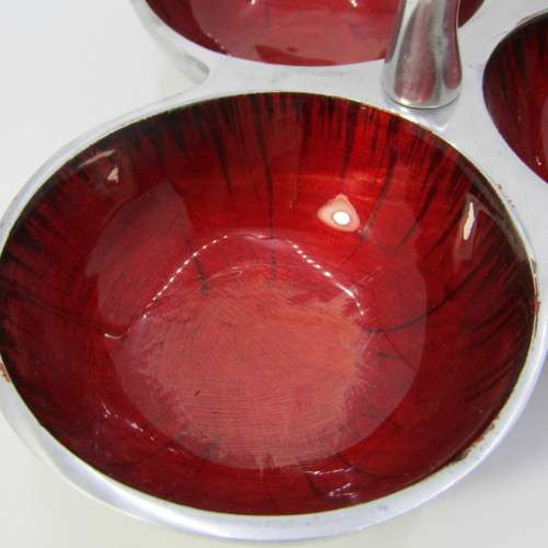 Aluminum and enamel triple sweets dish
