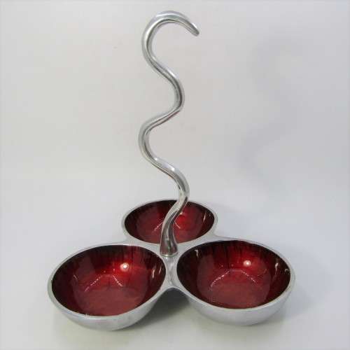 Aluminum and enamel triple sweets dish