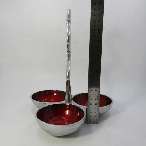 Aluminum and enamel triple sweets dish