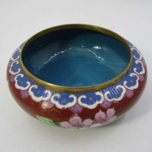 Vintage Chinese Cloisonne bowl with lid on stand