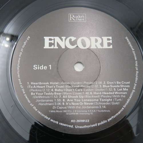 Reader`s Digest Elvis Presley Encore LP vinyl record