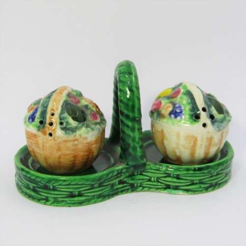 Pair of vintage flower basket salt and pepper shakers