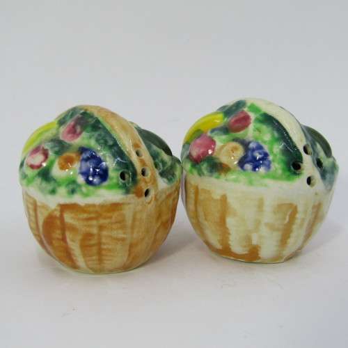 Pair of vintage flower basket salt and pepper shakers